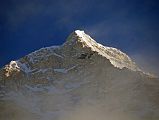 8 2 Makalu Summit Early Morning From Makalu Base Camp South Makalu summit area and South Face is lit up by the early morning sun, while the Makalu Southwest Face remains in shadow, seen from Makalu Base Camp South (4850m).